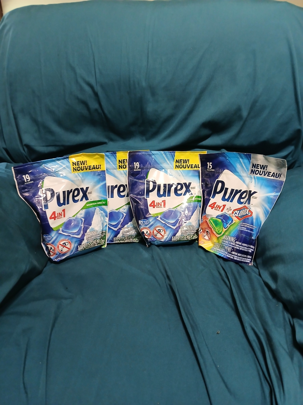Purex 4in1 Mountain Breeze 3pks Purex +clorox2. 72 Pods Total